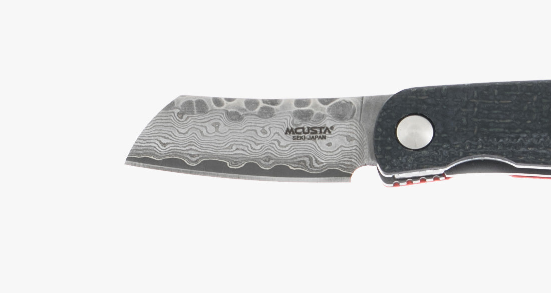 MCUSTA Jute Micarta Damascus Black Orange