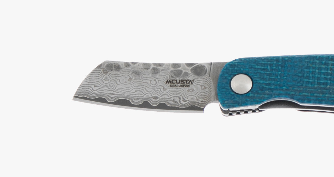 MCUSTA Jute Micarta Damascus Blue Black