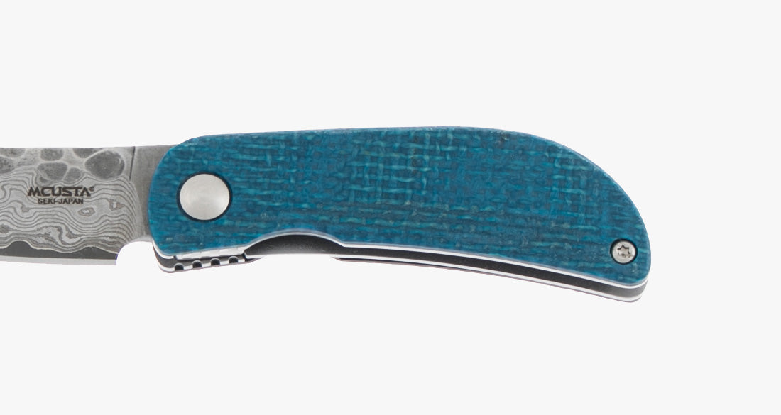 MCUSTA Jute Micarta Damascus Blue Black