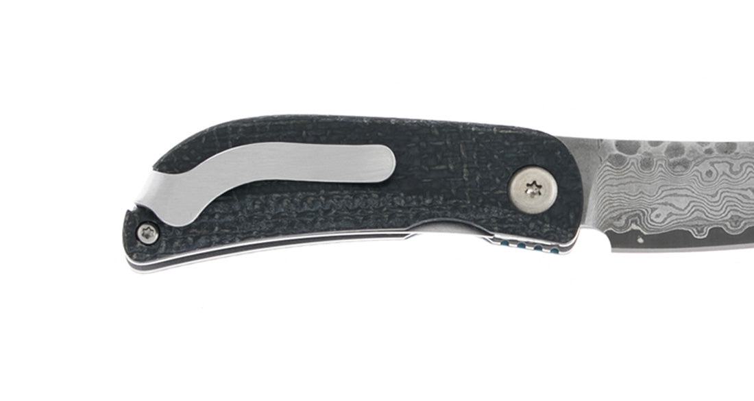 MCUSTA Jute Micarta Damascus Blue Black