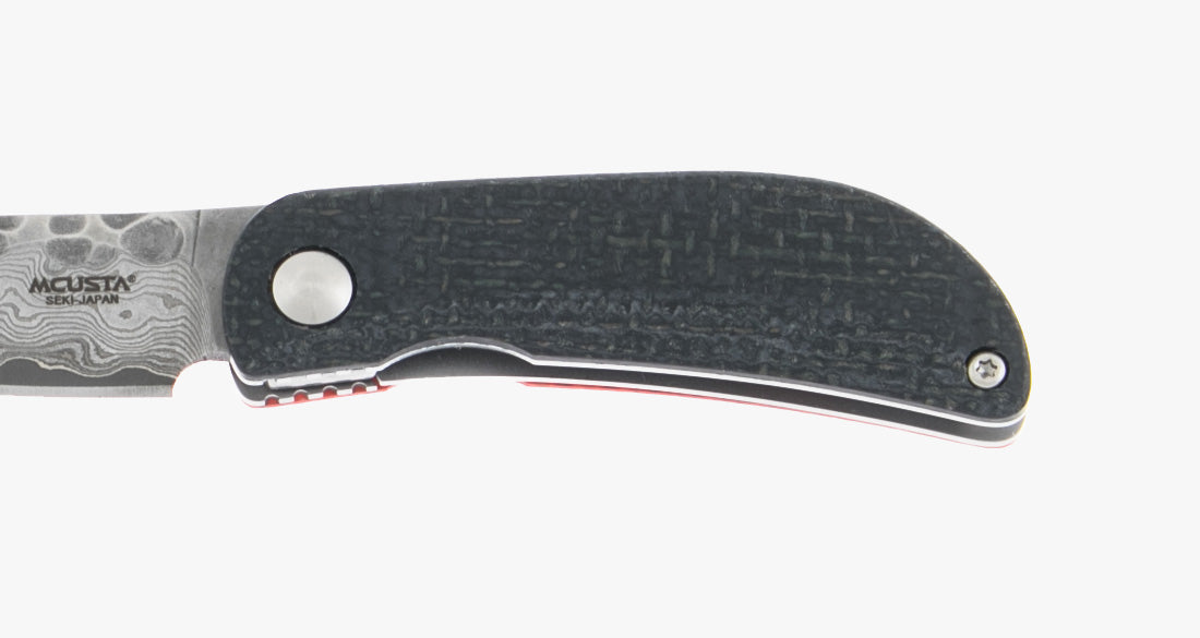 MCUSTA Jute Micarta Damascus Black Orange