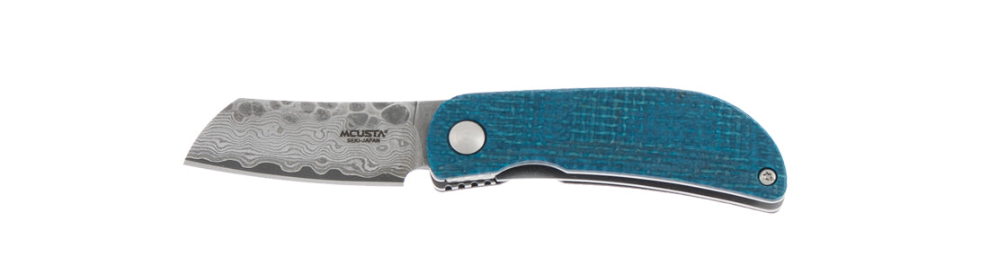 MCUSTA Jute Micarta Damascus Blue Black